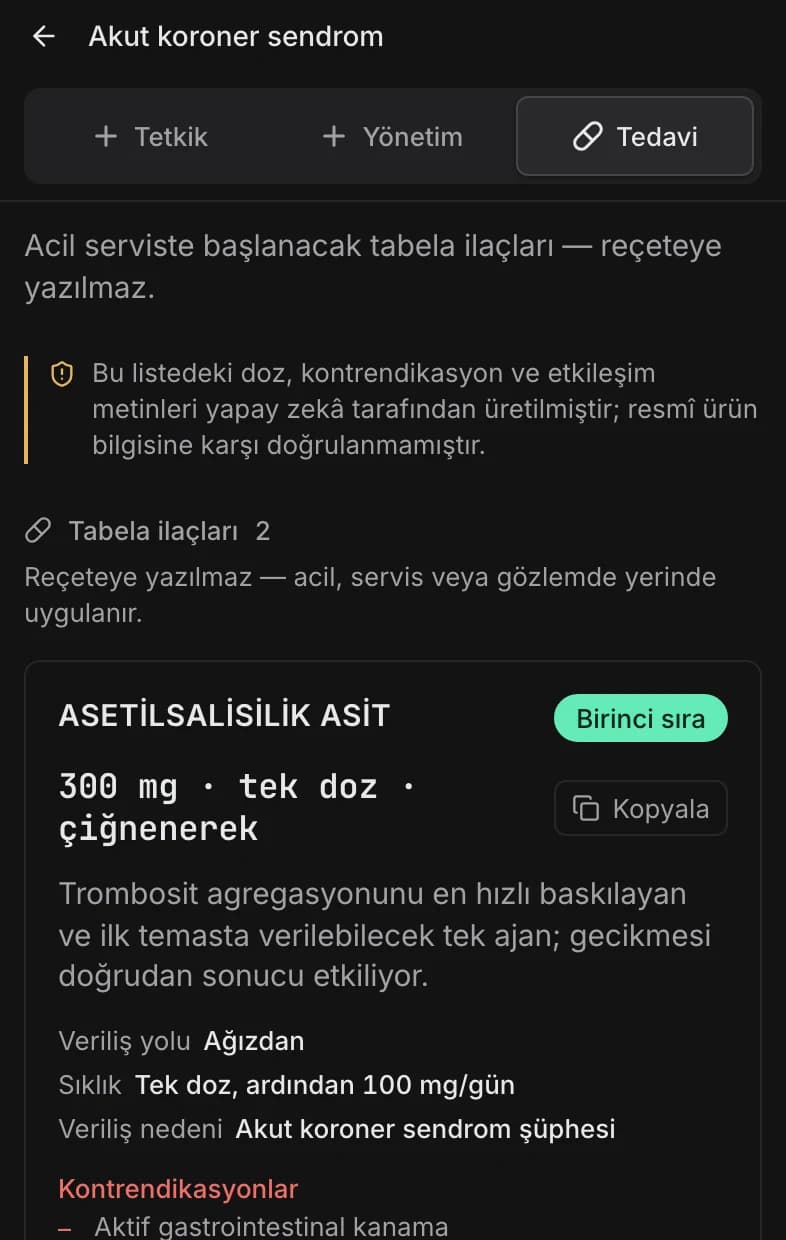 Reçete paneli: doğrulanmamıştır uyarısı, birinci sıra ilaç kartı ve doz satırı