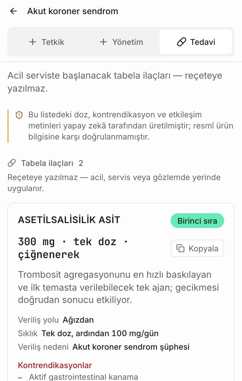 Reçete paneli: doğrulanmamıştır uyarısı, birinci sıra ilaç kartı ve doz satırı